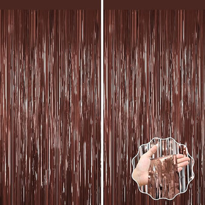 Coffee Brown Metallic Tinsel Backdrop Foil Fringe Curtains 2Packs Door Streamers Backdrop for Birthday Door Decorations, Party Supplies for Bachelorette, Graduation, Christmas Disco Groovy Decors