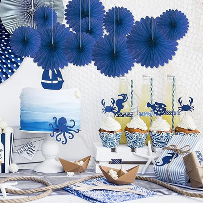 20 Pcs Navy Blue Hanging Paper Fan, Hanging Honeycomb Round Paper Fans for Weddings, Birthdays, Easter, Baby Showers, Classroom, Events Ceiling Party Supplies Decorations