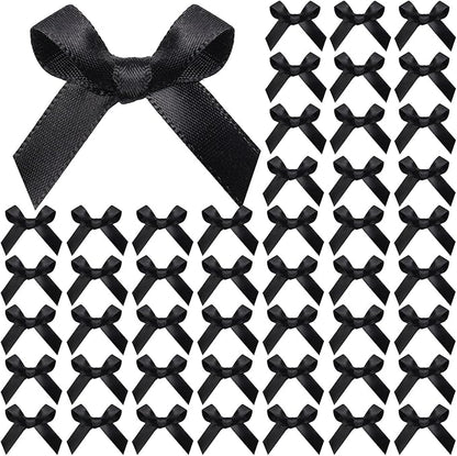 YGDZ 50 PCS Mini Black Bows, Small Stain Ribbon Black Bow for Cake, Tiny Bows for Crafts, Bow Decorations for Party Favors, Balloons