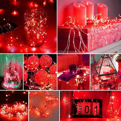 pozzolanas 24 Pack Red Battery Operated String Lights - 7ft Waterproof Fairy Lights with 20 LEDs for Home, Mason Jar, Party, Wedding, Halloween, Christmas Decorations