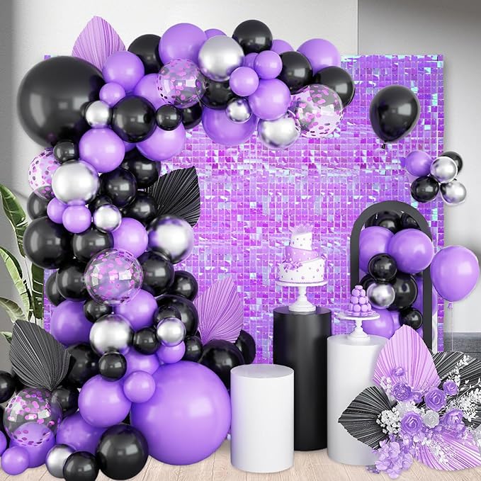 12PCS Colorful Purple Shimmer Wall Backdrop, Square Sequin Photo Backdrops Panel, Glitter Wall Background for Birthdays, Weddings, Christmas, Engagements, Disco Bachelorette Party Decor (3FTx4FT)