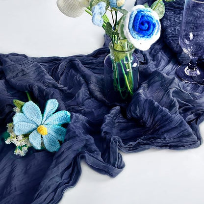 1-Pack Navy Blue Cheesecloth Table Runners – 10FT (35x120 Inch) Boho Rustic Gauze Fabric Cheese Cloth Table Runner for Weddings, Baby Showers, Bridal Shower, Farmhouse & Birthday Party Decor