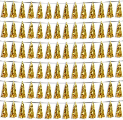 6P Gold Party Decoration Tassel Garland for Parade Floats, Bachelorette, Wedding, Birthday, Halloween, Christmas, Bridal/Baby Shower Party Decorations
