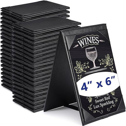 Gerrii Leatherette Table Tents Black PU Leather Menu Covers Bulk Double Sided Frame Sign Holders 2 Side Drink Dessert Menu Folders for Restaurant Coffee Cafe Bar Wedding Supplies(40 Pack,4 x 6 Inch)