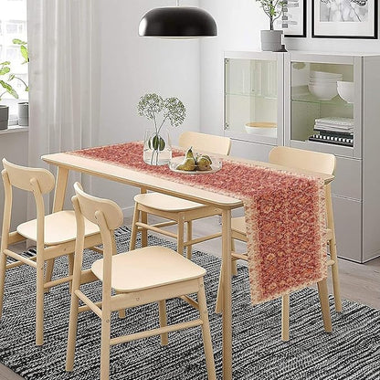 Boho Floral Vintage Table Runner, Retro Red Flower Rustic Country Farmhouse Abstract Pattern for Home Kitchen Table Decor Dining Coffee Room Party Decor 13x120in