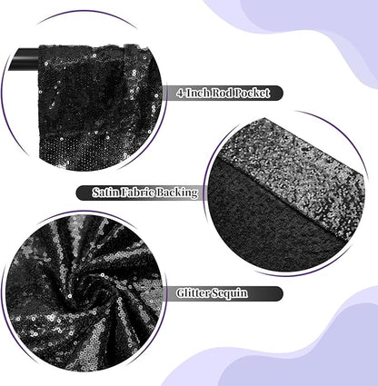 SquarePie Sequin Backdrop Less Transparent Background Sparkly Curtain for Wedding Halloween Party 5FT x 7FT Black