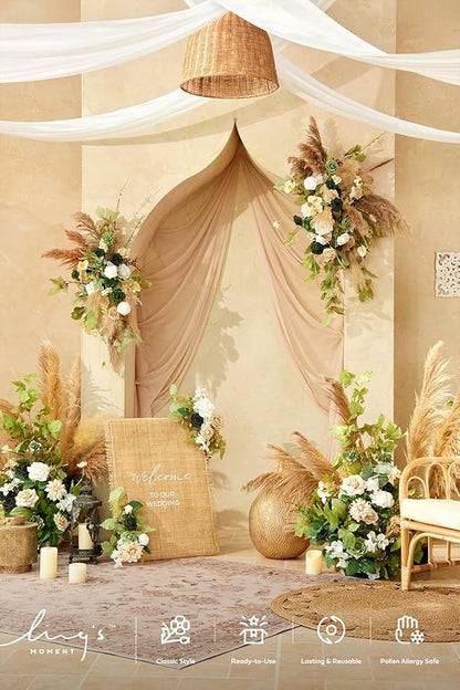 Ling's moment Wedding Arch Draping Fabric 2 Panels 32Ft x 30" Wrinkle-Free Wedding Arch Drapes Chiffon Fabric, White Curtain for Wedding Ceremony Reception Background Party Home Garden Decorations