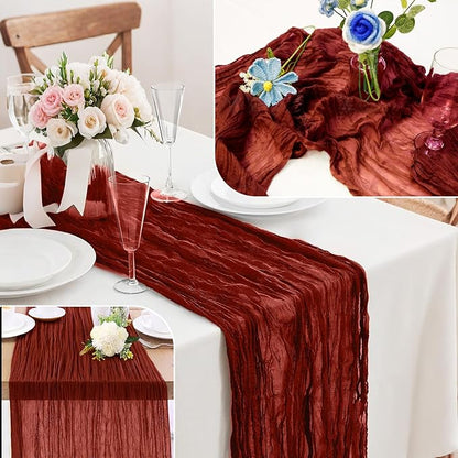 Cheesecloth Table Runner 10FT (35x120 Inch) - 1 Pack Terracotta Boho Gauze Fabric Cheese Cloth Table Runner Rustic Sheer Table Runners Cheesecloth for Wedding, Bridal Shower, Birthday Party Decor