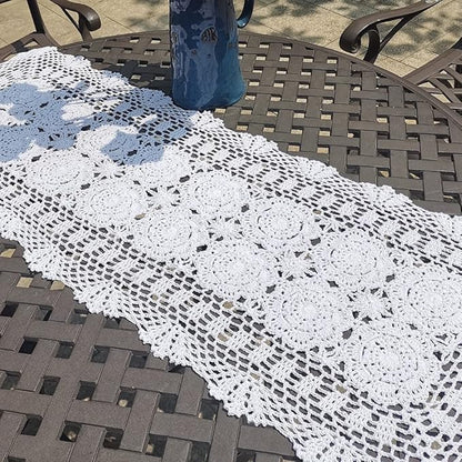 Phantomon Lace Table Runner Rectangular Table Cover Cloth Handmade Crochet Floral Placemats 100% Cotton (Floral White, 15x39Inch)