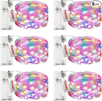btfarm 6 Pack Fairy Lights Battery Operated with Timer, 10FT 30LED Twinkle Lights Waterproof, Copper Wire Christmas String Lights Battery Powered for Indoor Outdoor Wedding Party Holiday Decorations