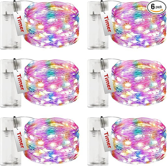 btfarm 6 Pack Fairy Lights Battery Operated with Timer, 10FT 30LED Twinkle Lights Waterproof, Copper Wire Christmas String Lights Battery Powered for Indoor Outdoor Wedding Party Holiday Decorations