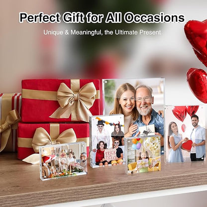 HOUSE DAY Acrylic Picture Frames 4x6, 6 Pack Magnetic 4 x 6 Picture Frame, Double Sided Clear 4x6 Photo Frame with Microfiber Cloth, Frameless FreeStanding 4x6 Frame Gift for Desktop Display