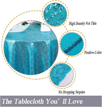 ShinyBeauty Turquoise Sequin Tablecloth, 54''x54'' Square, Elegant Table Overlay, All-Season Tablecover for Party, Event Decoration