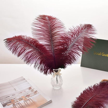 Ballinger Big Burgundy Ostrich Feathers - 24Pcs 8-10inch Wine Red Feathers for Party Centerpieces, Flower Arrangement and Home Decor