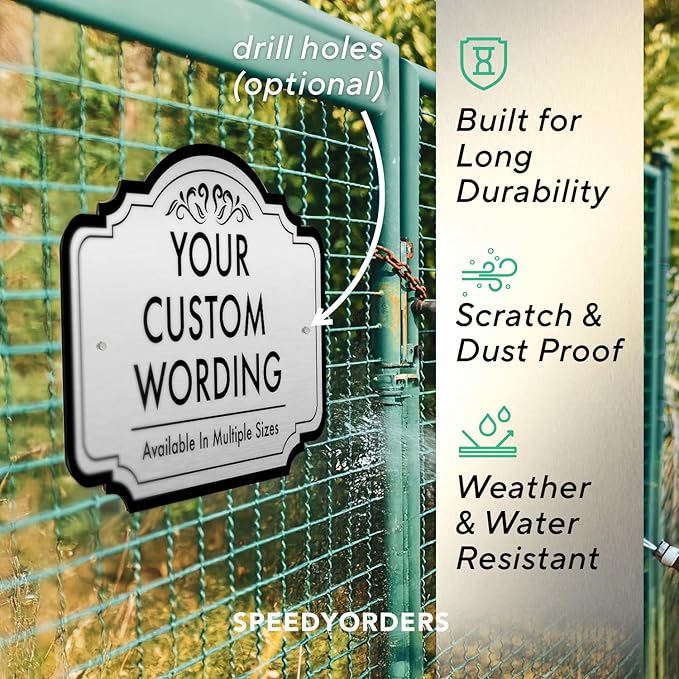 Custom Decorative Aluminum Signs - Personalized Driveway Signs, Waterproof, Made in USA - Metallic Silver, 12x8 inches