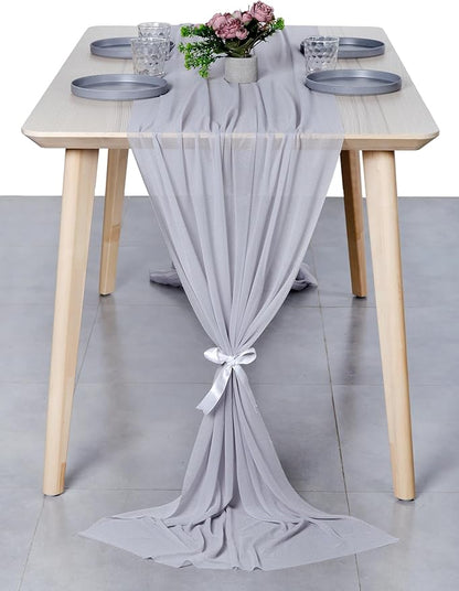 MDS 5 Pack 10ft Chiffon Table Runner 29 x 120 Inches Sheer Wedding Runner Romantic Rustic Table Runner for Wedding Decorations, Birthday Parties, Bridal Shower Party Arch Decor - Cool Gray