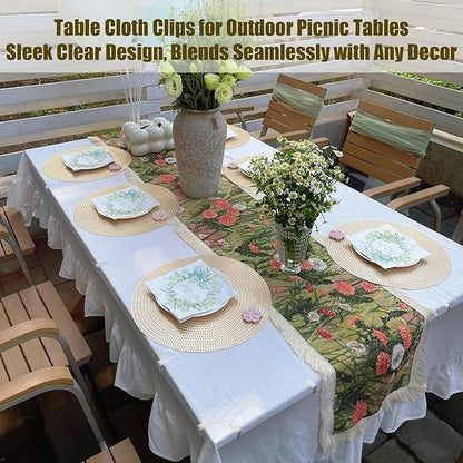 24 Pcs Clear Table Cloth Holder Clips for Thick Tables, Plastic Tablecloth Clips for Outdoor Tables, Picnic Table Cover Clips Clamps for Wind, Table Cloth Clips for Party Camping Christmas Birthday S