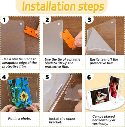 6 Pack Acrylic Magnetic Picture Frames 3x5, Refrigerator and Desktop Photo Frames Combine, Vertical and Horizontal Clear Display for Desk/Fridge for Home/Party/Wedding