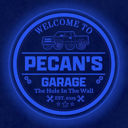 Custom Pickup Truck LED Sign – Personalized Color Changing Acrylic Wall Decor for Garage, Shop, or Man Cave (Garage 2, 16 INCHES)