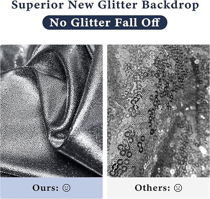 Outpain Thick 10 ft x 10 ft Black Silver Sequin Backdrop Curtain for Parties, Wrinkle Free Glitter Photo Backdrop Drapes 2 Panels 5x10ft Black Silver Back Drop Cloth for Wedding Photography Background