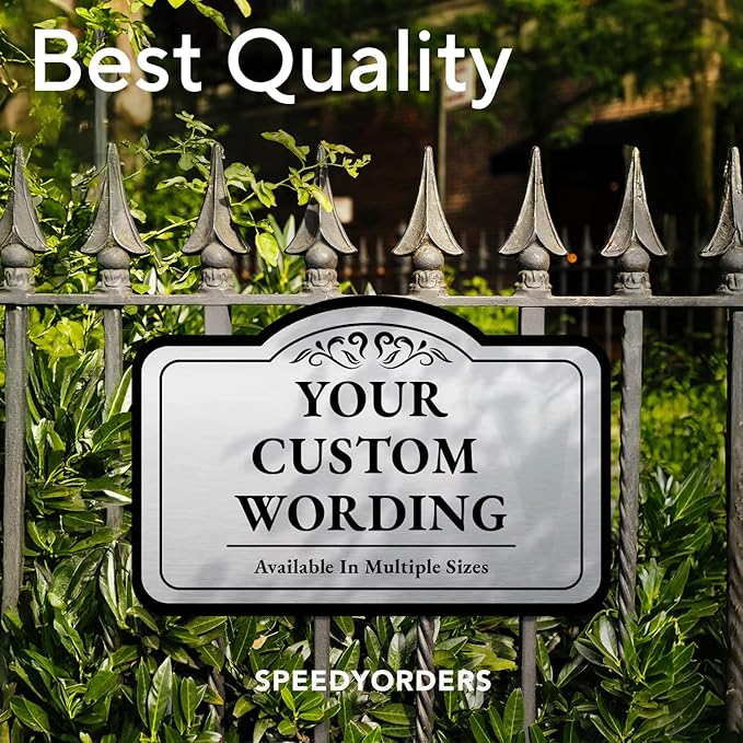 Custom Decorative Outdoor Metal Sign - Personalized Aluminum Driveway Sign, Waterproof, Made in USA - Design 1 Metallic Silver 18x12 In