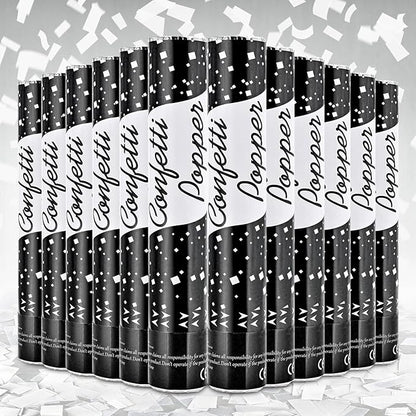 Confetti Poppers 12 Pack - White Confetti Cannons for Wedding, Birthday, Graduation, Baby Shower, Anniversary, Christmas & New Year's