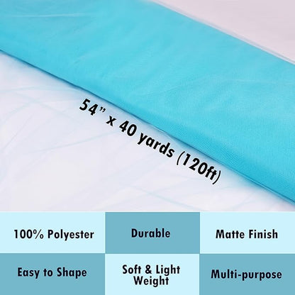Craft And Party, Fabric Tulle 54" by 40 Yards (120 ft) Light Blue Fabric Tulle Bolt for DIY Tutu Skirt, Wedding and Decoration (Light Blue)