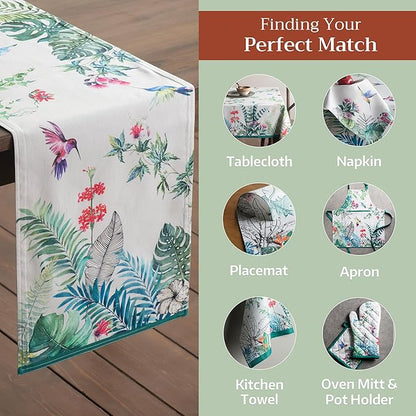 Maison d' Hermine Table Runner 100% Cotton Double Layer Table Runners 108 inches Long Decorative for Kitchen Dining Party Baby Shower Wedding Bridal Shower Spring Summer (Tropiques, 14.50" x 108")