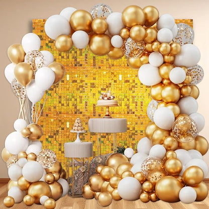 12PCS Gold Shimmer Wall Backdrop, Laser Square Sequin Photo Backdrops Panel, Glitter Wall Background for Birthdays, Weddings, Christmas, Engagements, Disco Bachelorette Party Decoration (3FTx4FT)