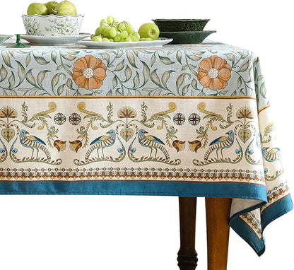 patdrea Designer French Linen Blue Tablecloth for Rectangle Table,Vintage Floral Table Cloth,Colorful Decoration Fall Cover Kitchen Dining for Thanksgiving,Tea Party,Christmas,55"x71"-Wensel