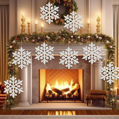 18 Pcs Large Christmas Snowflake Decorations, 8 Inch White Snowflake Hanging Ornaments Plastic Christmas Yard Decorations for Winter Indoor Outdoor Xmas Tree Holiday Yard Lawn Decor