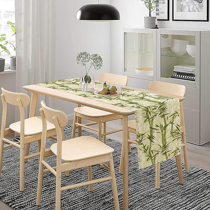 Bamboo Table Runner,Green Plant Leaf Pattern Table Cloth Kitchen Dining Table Home Party Decoration 13x108 Inch