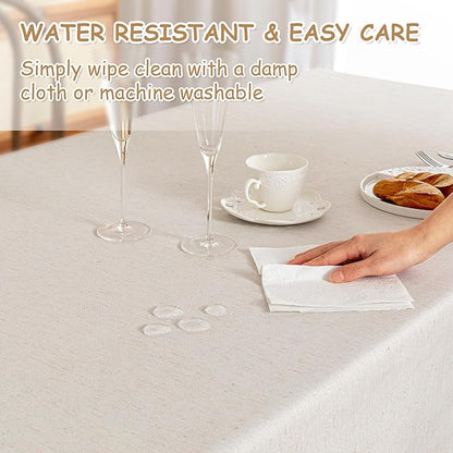MYSKY HOME Table Cloth 60x84 in Rectangle Table, Heavy Duty Cotton Tassel Linen Look Waterproof Tablecloths Farmhouse Tablecloth, Wrinkle Free Table Cover with Beige Tassels for Kitchen Dining, Party