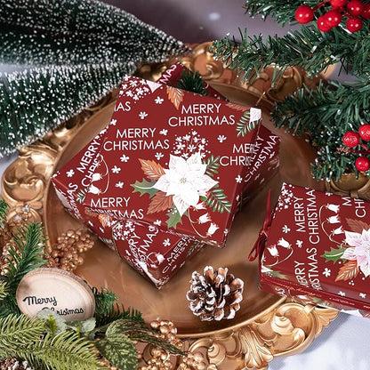 LeZakaa Christmas Wrapping Paper Roll - Red Flower & Merry Christmas Letter Pattern for Holiday, Party - 17 inches x 32.8 Feet (46.45 sq.ft.)
