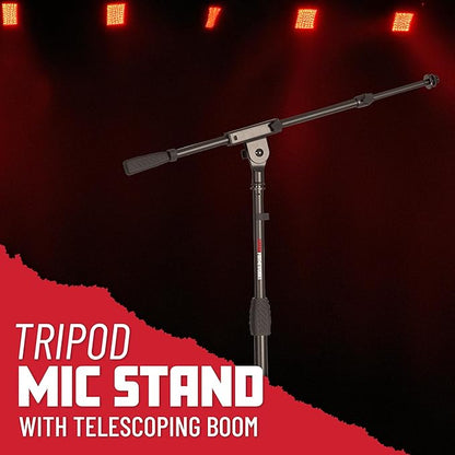 Gator Frameworks Tripod Mic Stand with Boom Arm & Soft Grip Twist Clutch Height Adjustment, Includes 3/8" and 5/8" Adapters (GFW-MIC-2020)