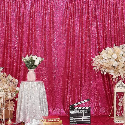 Poise3EHome 8FT x 10FT Sequin Photography Backdrop Curtain for Party Decoration, Hot Pink