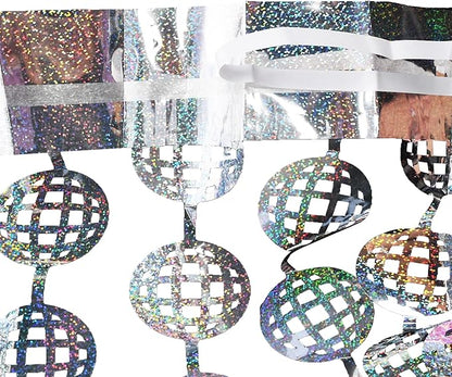 BRAVESHINE Hanging Balls Party Streamers Backdrop - 2 Pack Silver Tinsel Foil Curtain Photo Fringe Backdrop for 70s 80s Party, Birthdays, Bachelorette, Engagement, Music, Dance,New Years Decorations