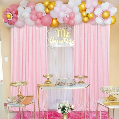 Backdrop Curtain Sequin Fabric 6 Pcs 2ftx8ft Pink Sequin Curtains Backdrop Drapes for Wedding Party Home Decorations