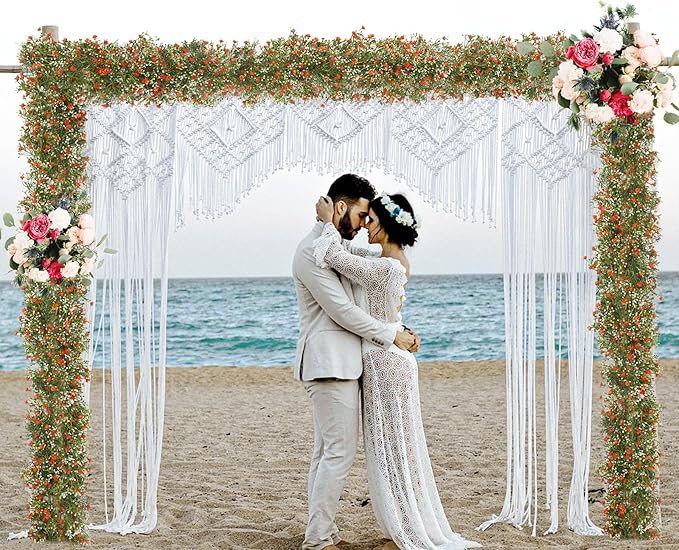2 Pcs 5.8ft Artificial Baby Breath Flower Vines, Babys Breath Artificial Flowers Real Touch Faux Gypsophila Hanging Fake Baby's Breath Garlands for Wedding and Baby Shower Decor(Red-Orange