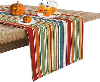 Ruvanti 100% Cotton Table Runner 48 Inches Long, Non-Slip, Stain Resistant, Washable & Reusable Table Runners Perfect for Wedding, Parties, Christmas, Holiday, in-Door use - Multi Stripe