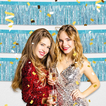 3 Pack 10 Feet Light Blue Metallic Foil Fringe Garland Wall Hanging Tassle Banner, Mother's Day, Easter, Parade Floats, Birthday, Theme Party, Wedding Party Decorations