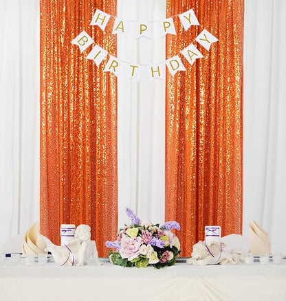 ShinyBeauty Sequin Backdrop, Orange Backdrop Curtains,8 Pieces 2FTx8FT Photo Backdrops,Sparkle Fabric, Glitter Drapery 16x8FT, Shimmer Curtain Panels for Party,Birthday,Halloween Decor Backgrounds