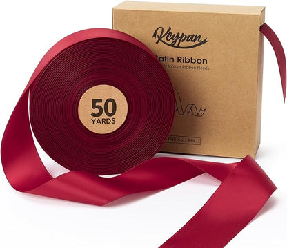 Burgundy Satin Ribbon 1-1/2 Inch x 50 Yards Double-Faced Ribbons for Christmas Gift Wrapping Flower Bouquet Wedding Paper Bows Invitations Crafts