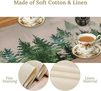 Foggy Forest Table Runner,Green Forest Natural Landscape Table Runner for Kitchen Dining Table Home Party Decoration 13x108 Inch