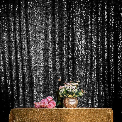JYFLZQ Black Sequin Backdrop Curtains 4ft x 8ft 2 Panels Glitter Photo Booth Backdrops Sparkly Photography Background Drapes for Halloween Father's Day Graduation Birthday Parties