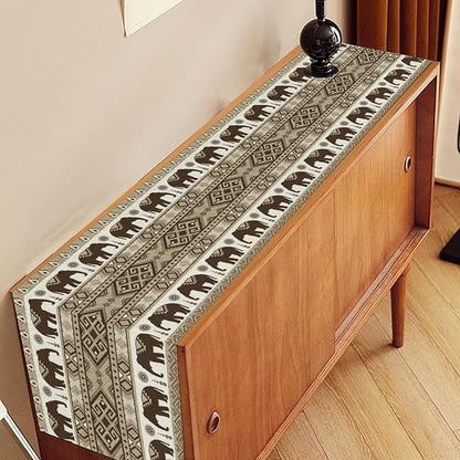 Ethnic Table Runner, Rustic Farmhouse Boho Indian Bohemian Elephant Aztec Tribal Print Beige Table Center Decor for Home Kitchen Dining Patio Holiday Party Indoor Table Decorations, 13"x108" Inch
