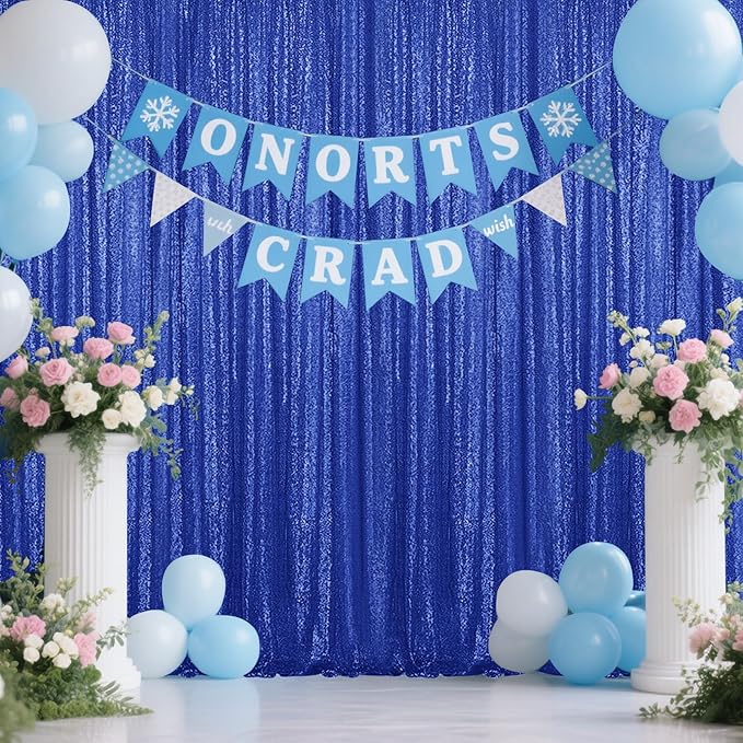 Navy Blue Sequin Backdrop Curtain 4 Pieces 2FTx8FT Glitter Photography Backdrop for Party Wedding Birthday Christmas Decorations