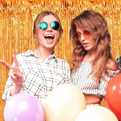 6 Pack Orange Foil Fringe Curtain Backdrop, 3.28Ft x 8.2Ft Metallic Tinsel Foil Fringe Streamer Curtains for Photo Booth, Birthday, Wedding, New Year Party Decorations
