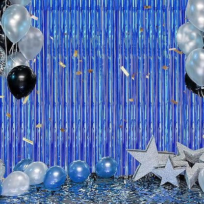 3 Pack Foil Fringe Backdrop - Laser Royal Blue Shiny Tinsel Curtains for Party Decoration/Photo Booth Props - 3.3x8.2 FT Metallic Foil Backdrop for Birthday, Wedding, Graduation, Christmas