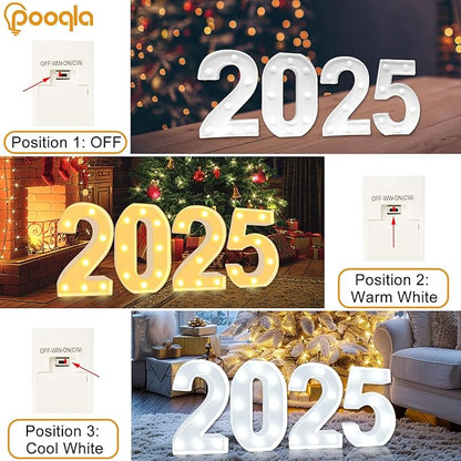 Pooqla 25th Birthday Decoration for Her Him, Decorative LED Light Up Numbers, Marquee Numbers 25 Sign for Party Backdrop 25th Wedding Anniversary Decor, Warm White and Cool White Number 25